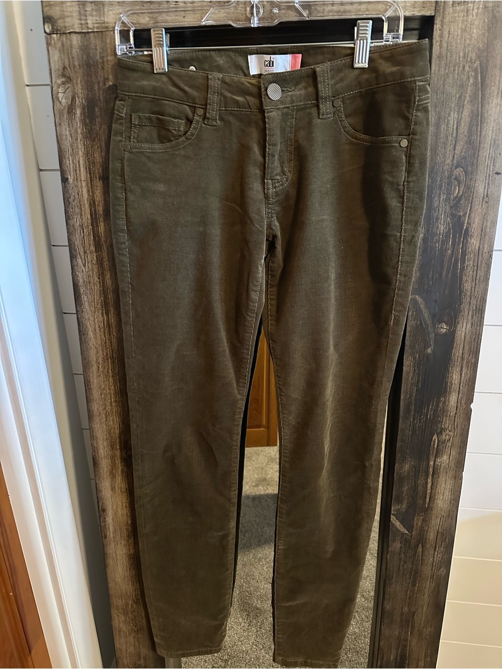 Cabi Jeans Skinny Pants Women 4 Olive Brown Corduroy Stretch Style 3567